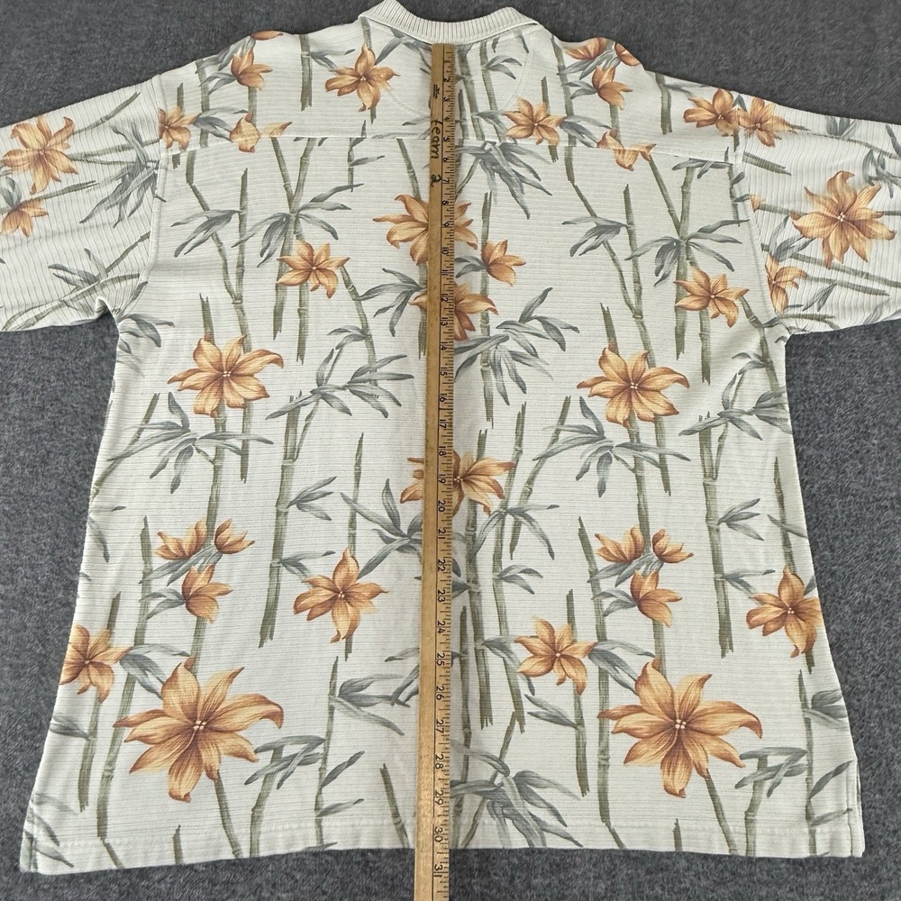 Tommy Bahama Polo Shirt Mens XL Silk Blend Hawaiian Floral Bamboo Beige - Picture 12 of 13
